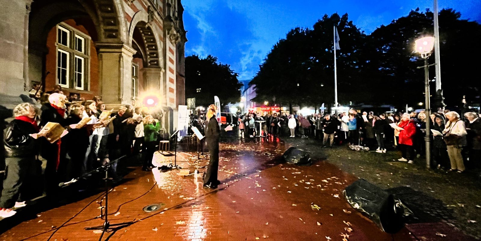Die Aktion kam gut an: Etwa 250 Personen versammelten sich vor dem Harburger Rathaus. Und das trotz typisch Harburger Schmuddelwetters.  Foto: Christian Bittcher