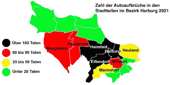 Hier werden im Bezirk Harburg die meisten Autos aufgebrochen