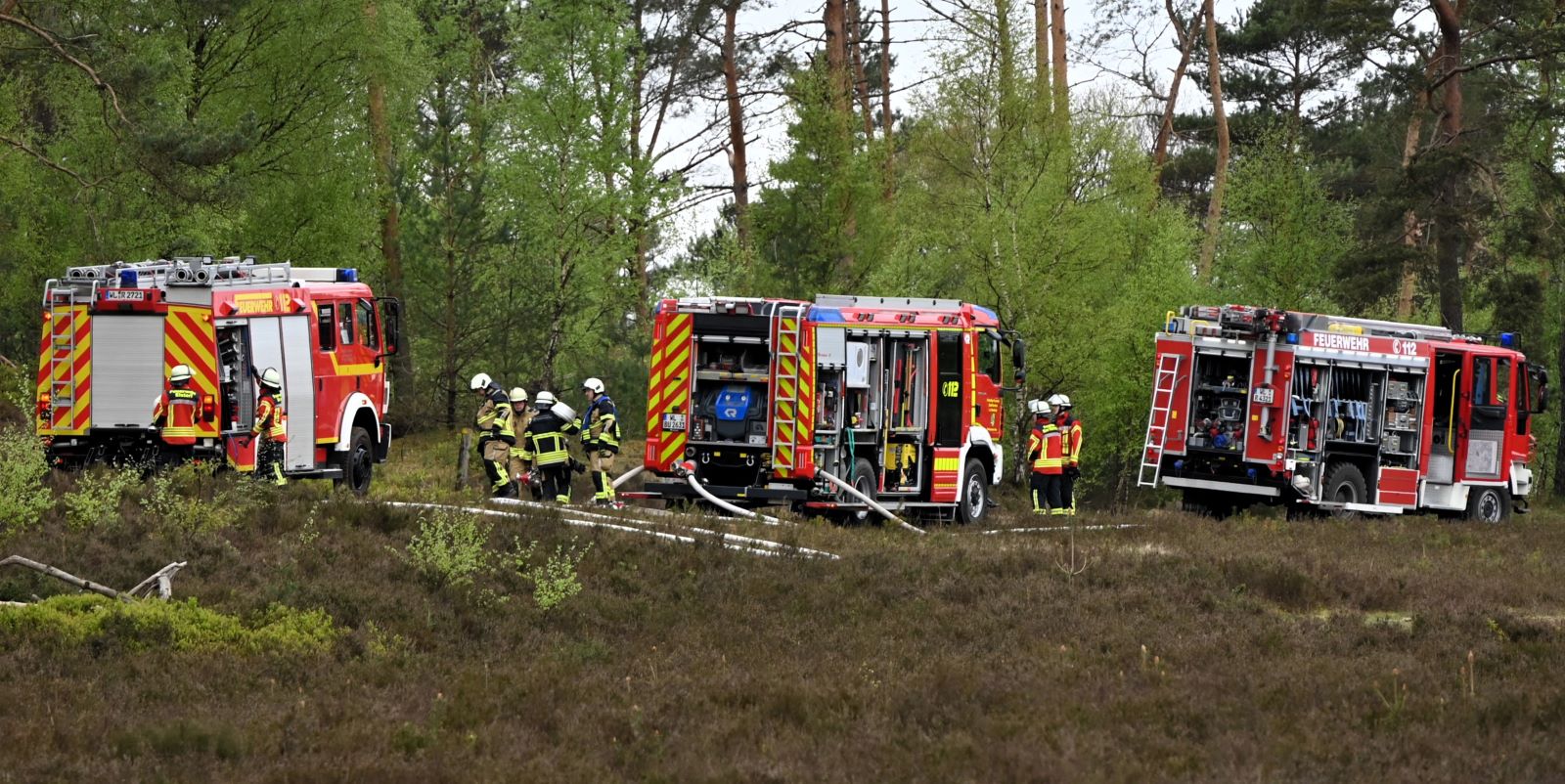 Am Sonnabend hat die Kreisfeuerwehrbereitschaft des Landkreises Harburg eine umfangreiche Waldbrandübung auf dem ehemaligen Standortübungsplatz in Neu Wulmstorf durchgeführt. Foto: Feuerwehr